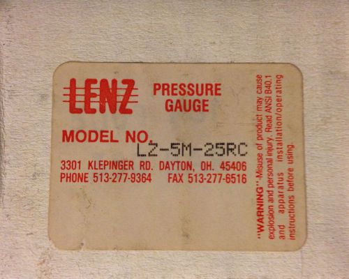 LENZ 5000 PSI PRESSURE GAUGE  MODEL # LZ-5M-25RC