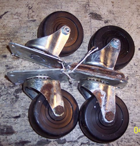 Set of 4 Swivel Plate Casters with 3&#034;  Rubber Wheels
