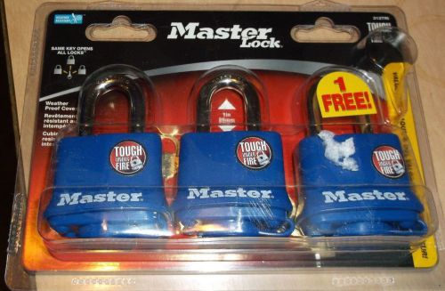 NEW  Master Lock - 3 Keyed Alike Padlocks - Weather Proof Cover - Model 312 TRI