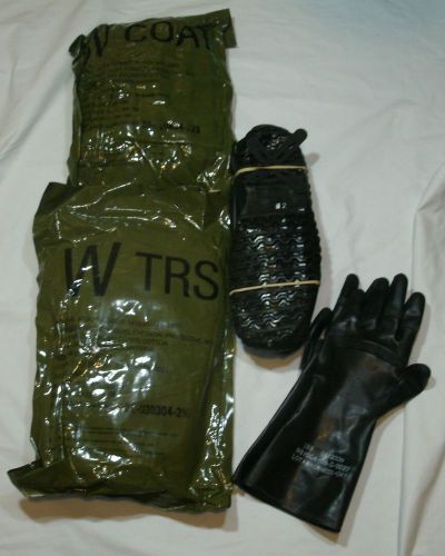 Military Issue Chemical Protective Suit Coat Trouser Rubber Boots and Gloves LG