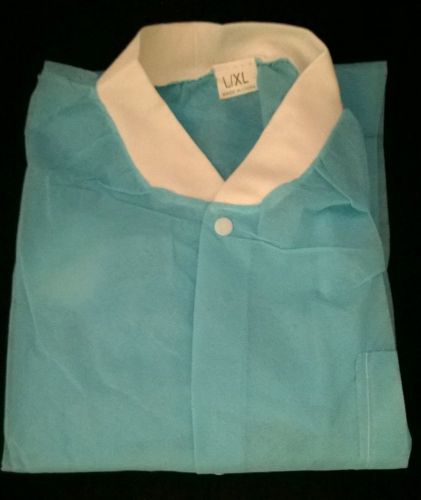 Disposable lab coat size l/xl blue, knit cuff, snaps, 3 pockets, unisex for sale