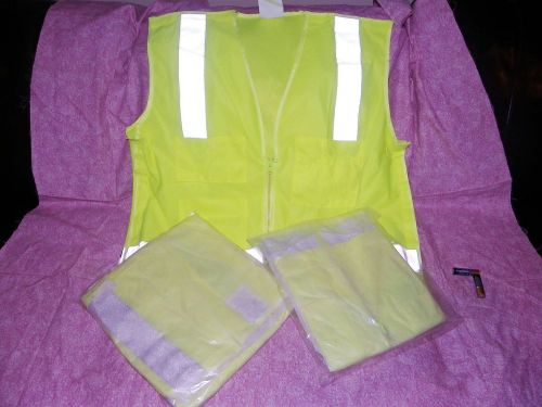 NEW lot of 3 Large SAFETY VEST Reflective Neon Yellow w/ POCKETS Class 2 Level 2