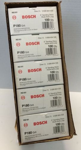 Box of 100 BOSCH 5&#034; Sanding Discs 8 Hole Hook And Loop P180 Grit NEW RS181