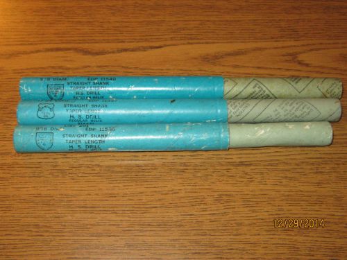 Lot of 3 straight shank taper length drill bits--high speed drill for sale