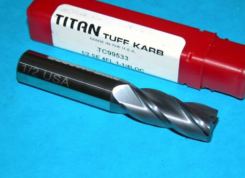 TITAN 1/2&#034; Carbide End Mill 4F SQ ALTIN 1/2&#034; x 1/2&#034; x 1-1/4&#034; x 3&#034; (USA)