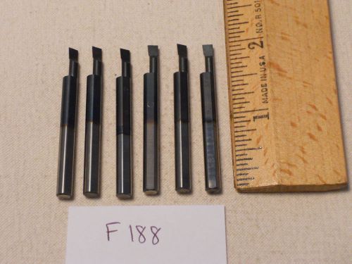 6 USED SOLID CARBIDE BORING BARS. 3/16&#034; SHANK. MICRO 100 STYLE. B-140400 (F188}