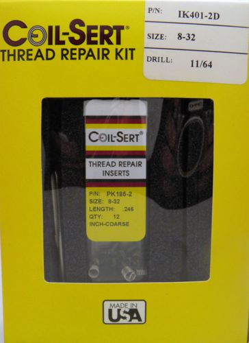 8-32 Thread Repair Kit, includes Install Tool,Tap,Drill &amp; 12 Inserts IK401-2D