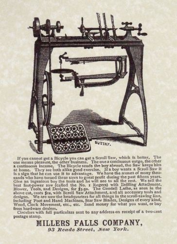 Metal lathe miller falls antique treadle cast iron scroll saw vintage reprint ad for sale