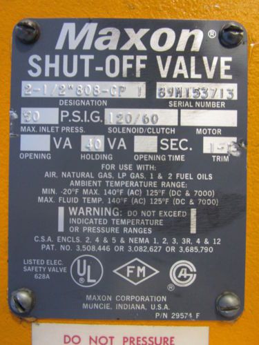 Maxon 2.5&#034; 808cp 1 safety shut-off valve natural gas nat 2 1/2&#034; 808 cp 1 40 va for sale