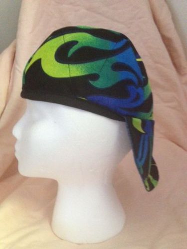 WELDING CAP, PIPE FITTER,~~~BLUE/GR  FLAMES~~~~~~~~~~  &#034;&#034;new fabric&#034;&#034;