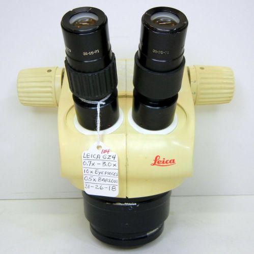 LEICA GZ4 Stereo Zoom Microscope, 10X WF, 30X Max Mag, 0.5X BARLOW LENS #104