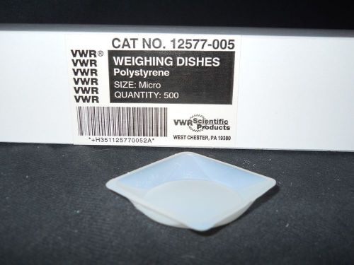 Box of 500 VWR Micro Polystyrene Weighing Dishes, 40mm Square by 7mm, 12577-005
