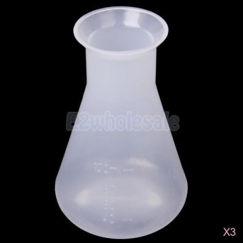 3x Plastic Labor Chemical Conical Flask Container Bottle Lab Test Measure 100ml