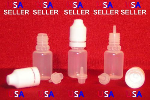 USA 50 10ml Plastic Dropper Bottles w Combo ChildProof &amp; Tamper Evident Caps 038