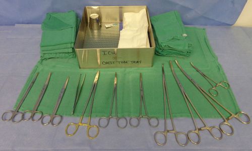 Ssi german steel chest tube instrument tray set (needle holders, scissors, etc.) for sale