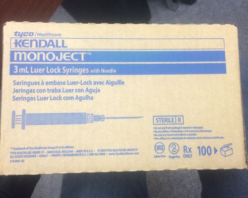 Kendall Monoject Sterile General Purpose 3Ml Syringes W/needle. Box Of 100
