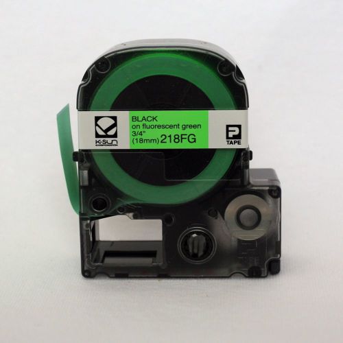K-sun 218fg black on fluorescent green labelshop label tape 3/4&#034; ksun for sale