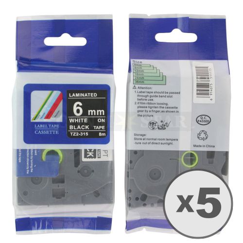 5pk White / Black Tape Label Compatible for Brother P-Touch TZ 315 TZe 315 6mm