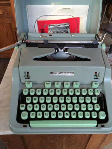 Exc 1963 hermes 3000  restored cursive  green  portable typewriter w/ warranty for sale