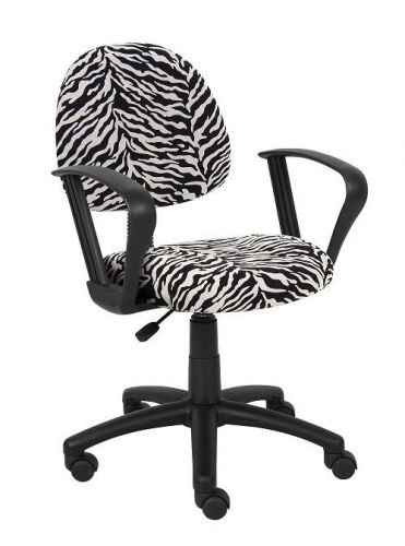 B327 boss zebra print microfiber deluxe posture office task chair with loop arms for sale