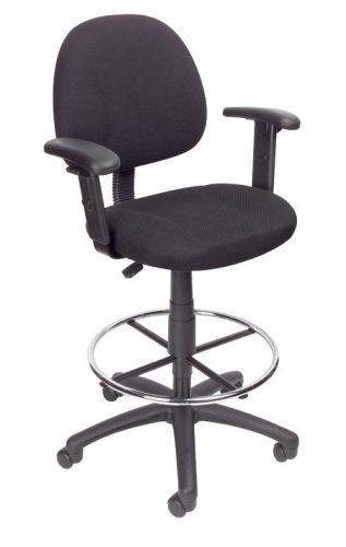 B1616 BOSS BLACK DELUXE POSTURE WITH FOOTRING &amp; ADJUSTABLE ARMS DRAFTING STOOL