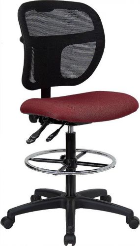 Mid-Back Mesh Drafting Stool with Burgundy Fabric Seat