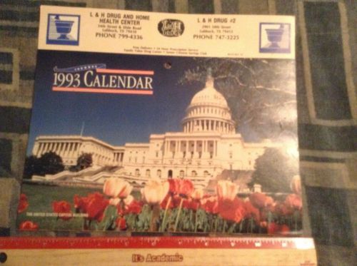 VTG 1993 Drug Store WALL CALENDAR w/ Sun Rise &amp; Sunset times every day + Ads