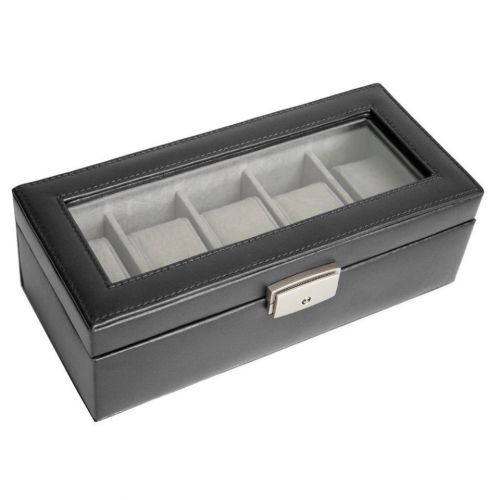Royce Leather 5 Slot Watch Box - Black