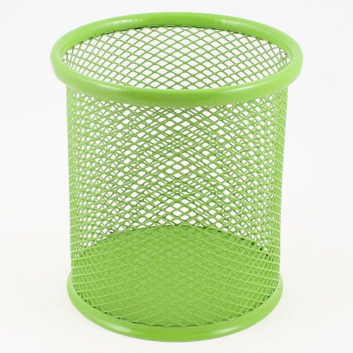 Metal mesh cylinder pen/pencil/stationery holder - lime green for sale