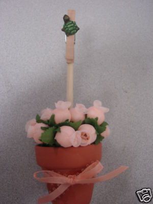 Topiary Noteclip Note Clip Holder Peach Roses Turtle