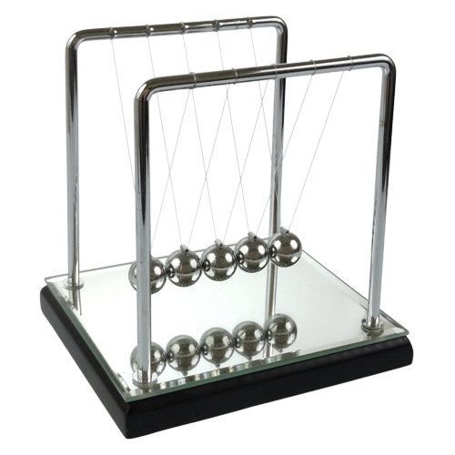 Mirror Newton&#039;s Cradle Pendulum Momentum Black Base Desk Toy
