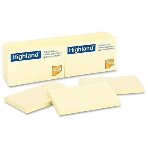 Highland Self-sticking Note - Self-adhesive, Repositionable - 3&#034; X 5&#034; - (6559yw)