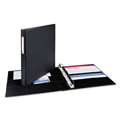 Durable binder with two booster ezd rings, with label holder, 1&#034; capacity, black for sale