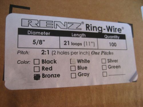 Box of 100 Renz Binding and Laminating 5/8&#034; Bronze 2:1 11&#034; 21 Loop Ring Wire