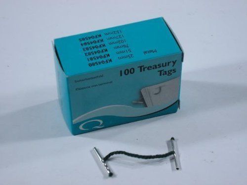 Pack Of 100 Premium Quality 25mm Metal End Treasury Tags - Paper Filing Clips