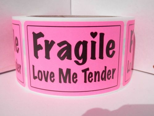 Fragile love me tender, &#034;trial size&#034;,  50 cut labels  2x3 pink fluorescent for sale