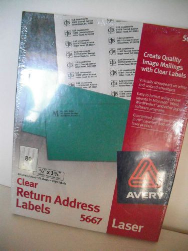 AVERY 5667 Address CLEAR Labels 80 ea 2000 sealed package 1/2&#034; x 1 3/4 1.75
