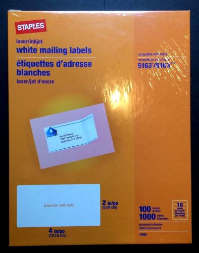 STAPLES brand - Laser/InkJet White Mailing Labels - 1000 Labels - UNOPENED!