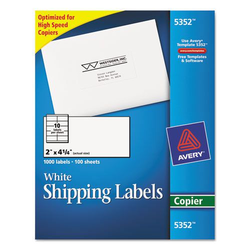 Self-Adhesive Shipping Labels for Copiers, 2 x 4-1/4, White, 1000/Box