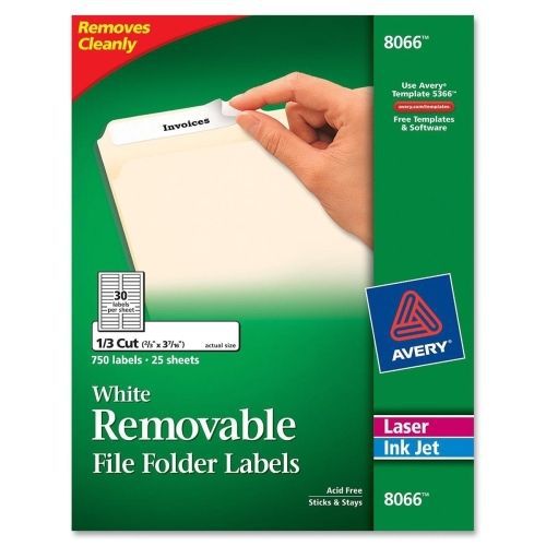 Avery Removable Filing Labels - 0.66&#034;Wx3.43&#034; L - 750/Pk - Laser, Inkjet