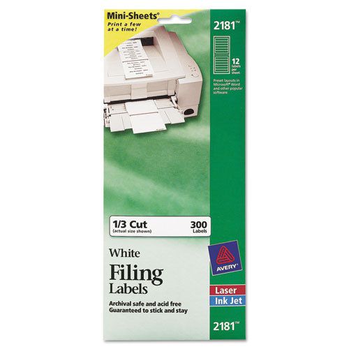 File folder labels on mini-sheets, 2/3 x 3-7/16, white, 300/pack for sale