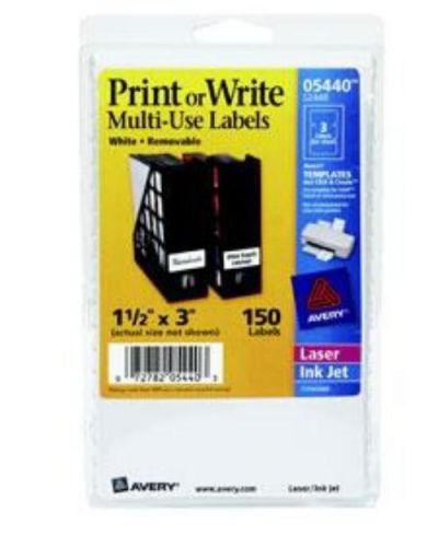 Avery labels print or write white removable rectangular 1-1/2&#039;&#039; x 3&#039;&#039; 160 count for sale