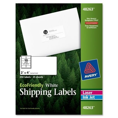 Avery Mailing Label - 2&#034;Wx4&#034;L - 250/Pack - Rectangle -Laser,Inkjet - White