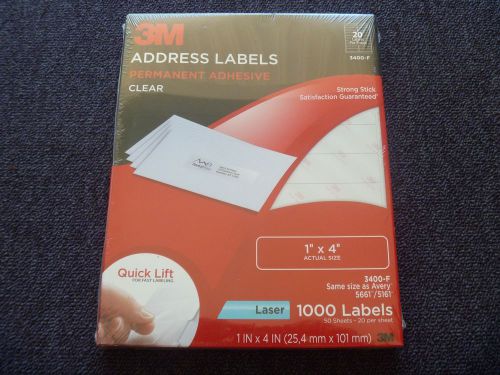 3M Permanent Adhesive Address Labels 1&#034;x4&#034;  Clear 1000 Labels Laser 3400-F 5661