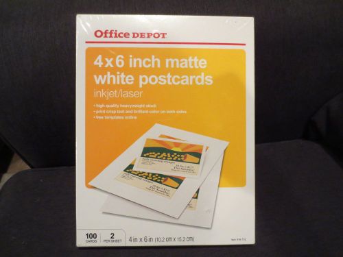 Office Depot 4X6 inch Matte white post cards inkjet/laser 100 count , sealed