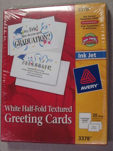 Avery Ink Jet White Half-Fold Textured Greeting Cards, New #3378, 30/pack