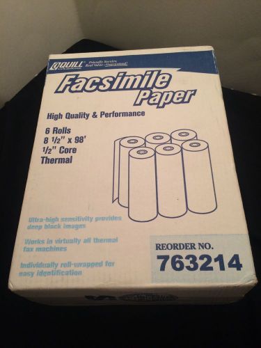 Quill Universal Fax Facsimile 6 Rolls Paper Thermal New Full Case 8.5&#034;x98&#039;x1/2&#034;
