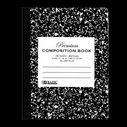 BAZIC C/R 100 Ct. Premium Black Marble Composition Book, Case of 48