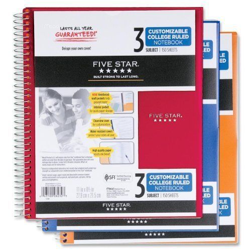 Mead Five Star Customizable College Ruled Notebook - 3 Subject - 100 (mea08232)