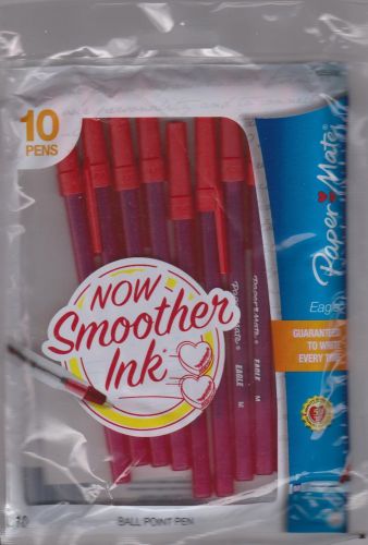 Lot of Four (4) 10-Pack Paper Mate Eagle Ball Point Pens Red Ink 1.0 MM NIP!